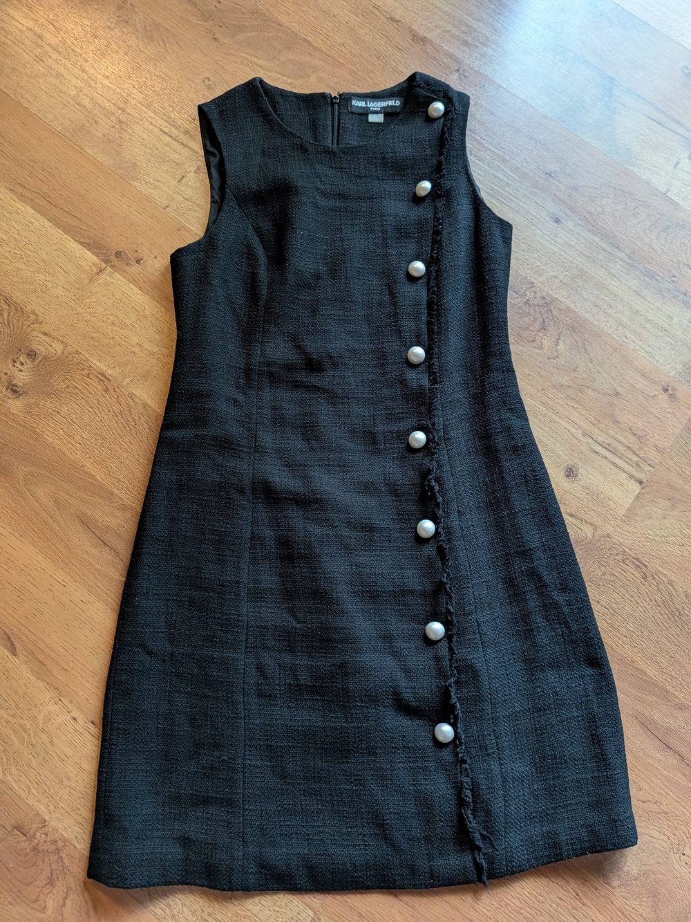 Karl Lagerfeld Black Sleeveless Mini Dress with Pearl Accent
